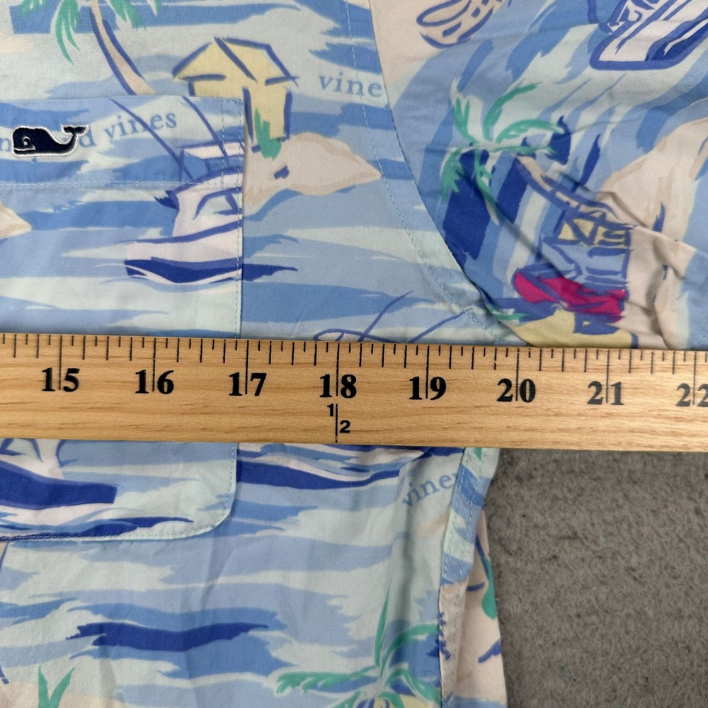 Vineyard Vines Mens Button Down Shirt Medium Blue Island Pocket Short Sleeve - Picture 8 of 10